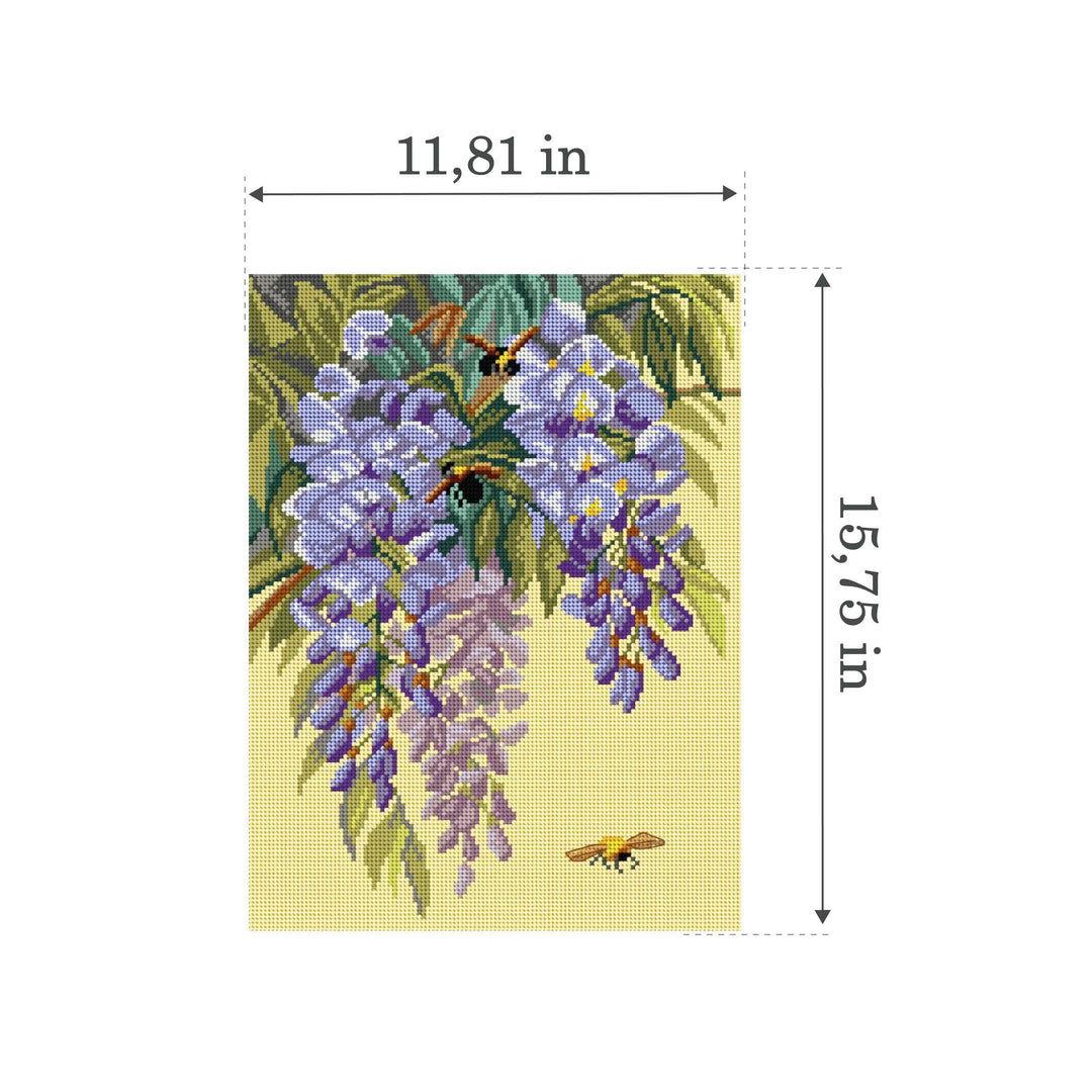 Gobelin canvas for halfstitch without yarn after Paul de Longpre - Wisteria and Three Bumblelees 3517J