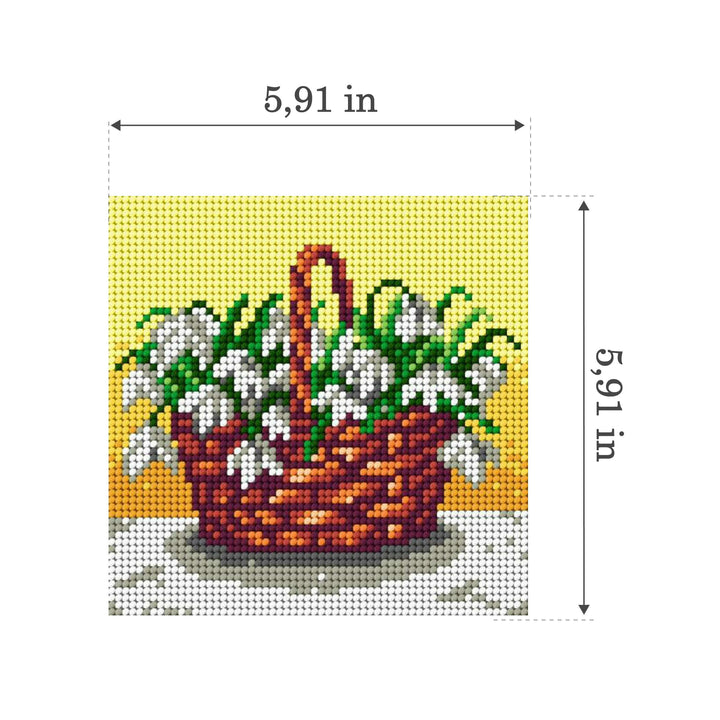 Gobelin canvas for halfstitch without yarn Basket of Snowdrops