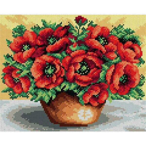 Gobelin canvas for halfstitch without yarn Bouquet of Poppies
