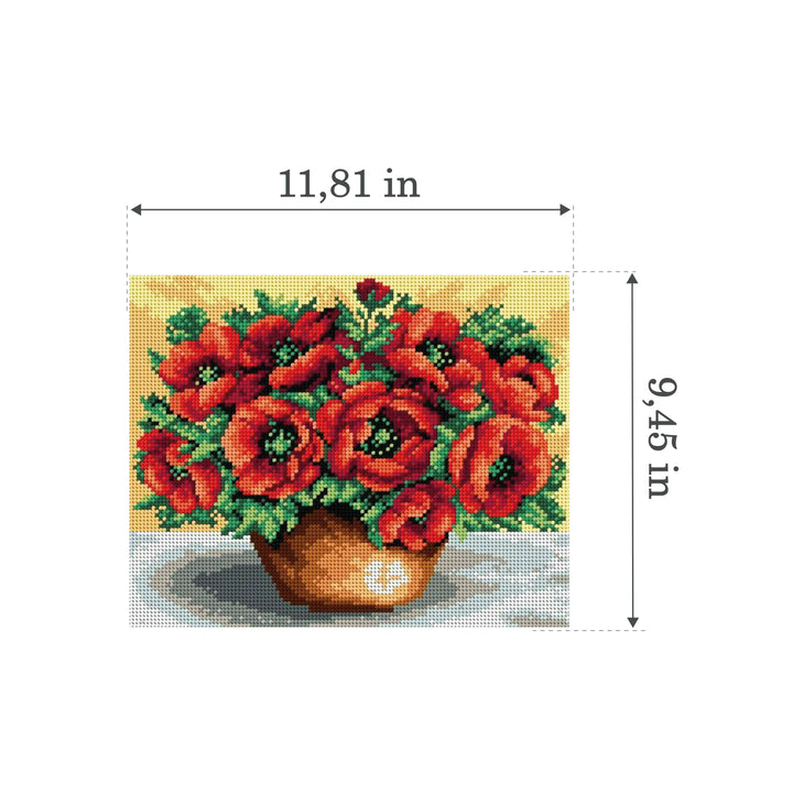 Gobelin canvas for halfstitch without yarn Bouquet of Poppies