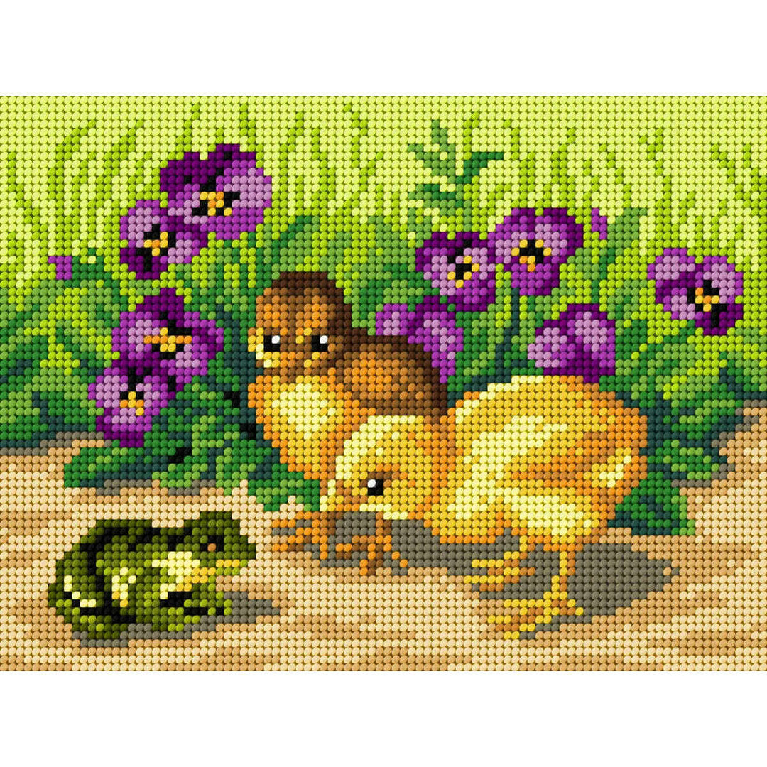 Gobelin canvas for halfstitch without yarn Chickens and Frog 3519F