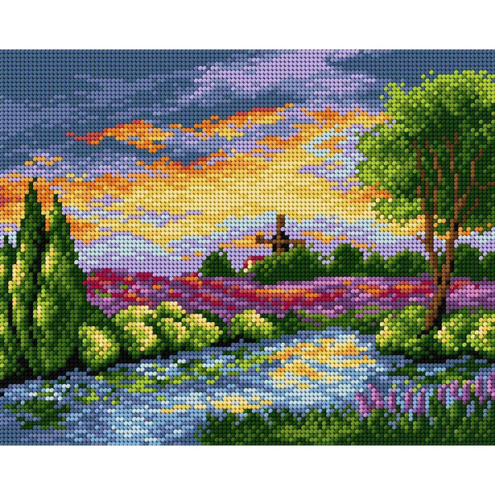 Gobelin canvas for halfstitch without yarn Landscape with Windmill 2365H