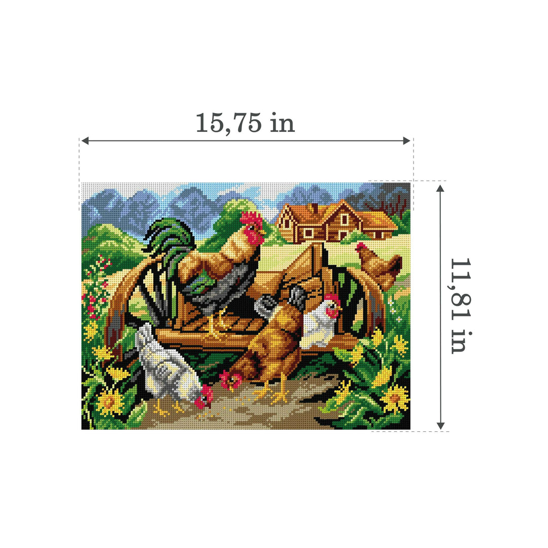 Gobelin canvas for halfstitch without yarn Roaster and Chickens 3033J