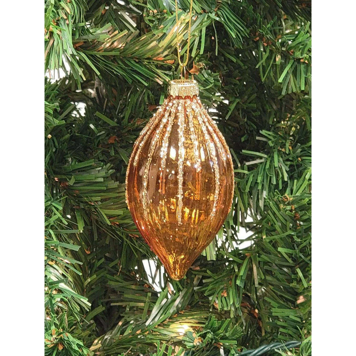 Gold Ribbed Teardrop Glass Christmas Ornament F07M7-22-LH76-2286