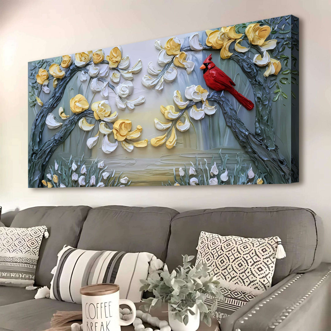 Golden Petals and Scarlet Wings Wall Art