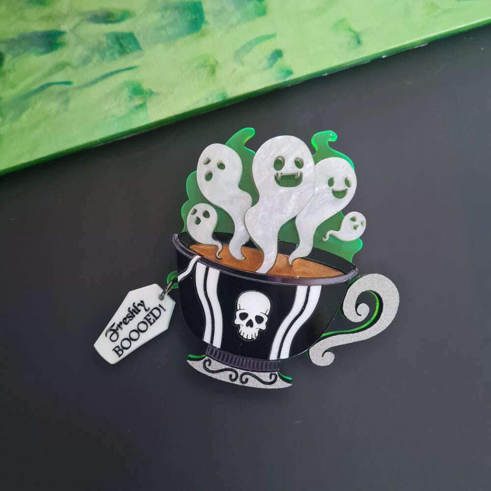 Gothic Ghost Teacup Brooch by Cherryloco Jewellery 