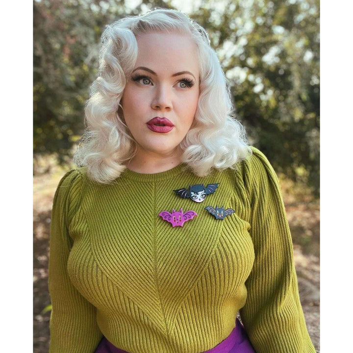 Johanna Parker x Lipstick & Chrome Gothic Glam Bat Scatter Pin — styled on fabric