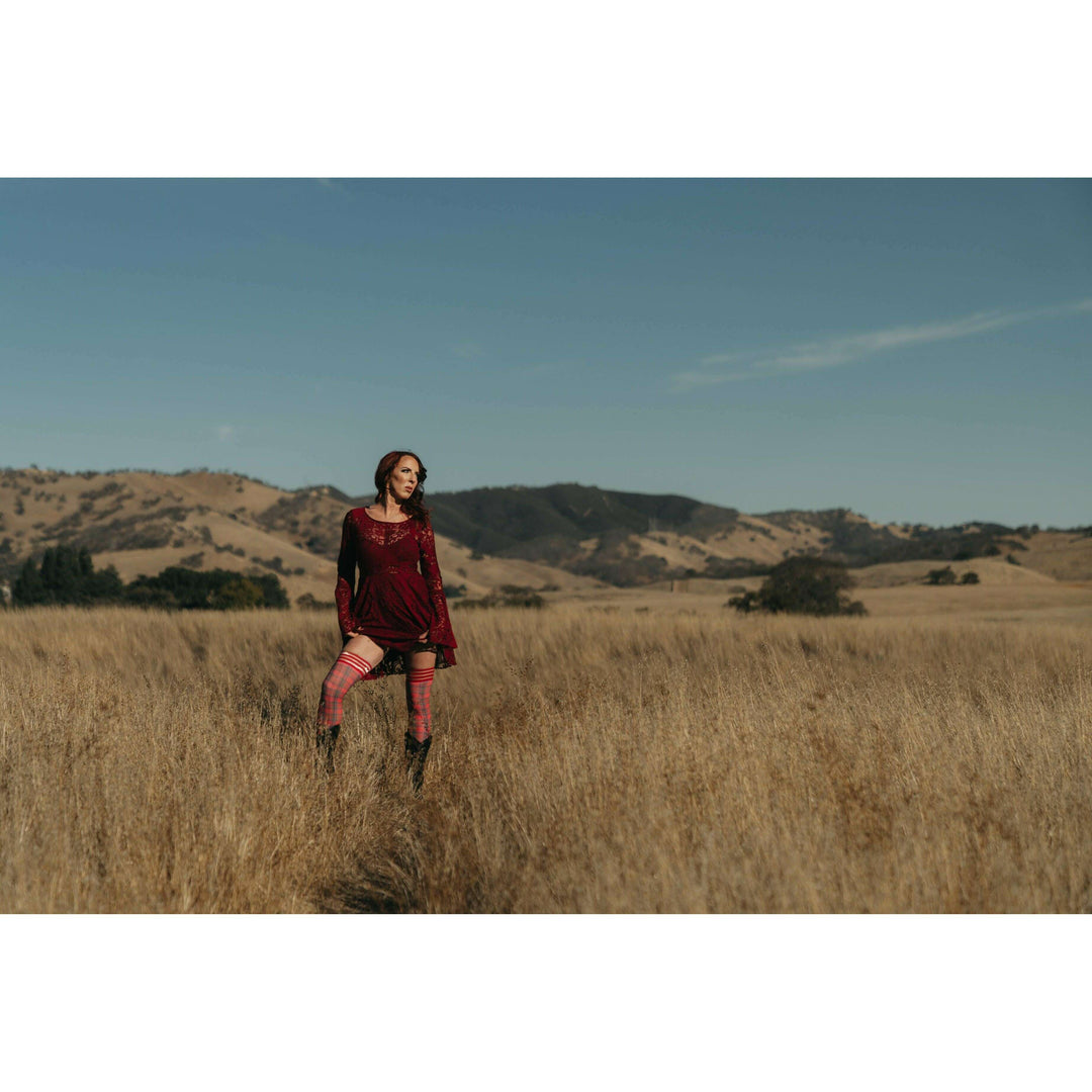 Grace: Red Plaid Thigh Highs. Petite to Plus Size
