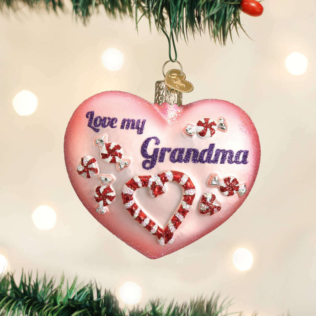 Old World Christmas Grandma Heart Blown Glass Ornament