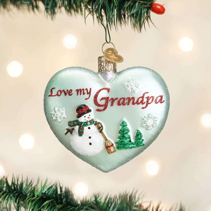 Old World Christmas Grandpa Heart Blown Glass Ornament