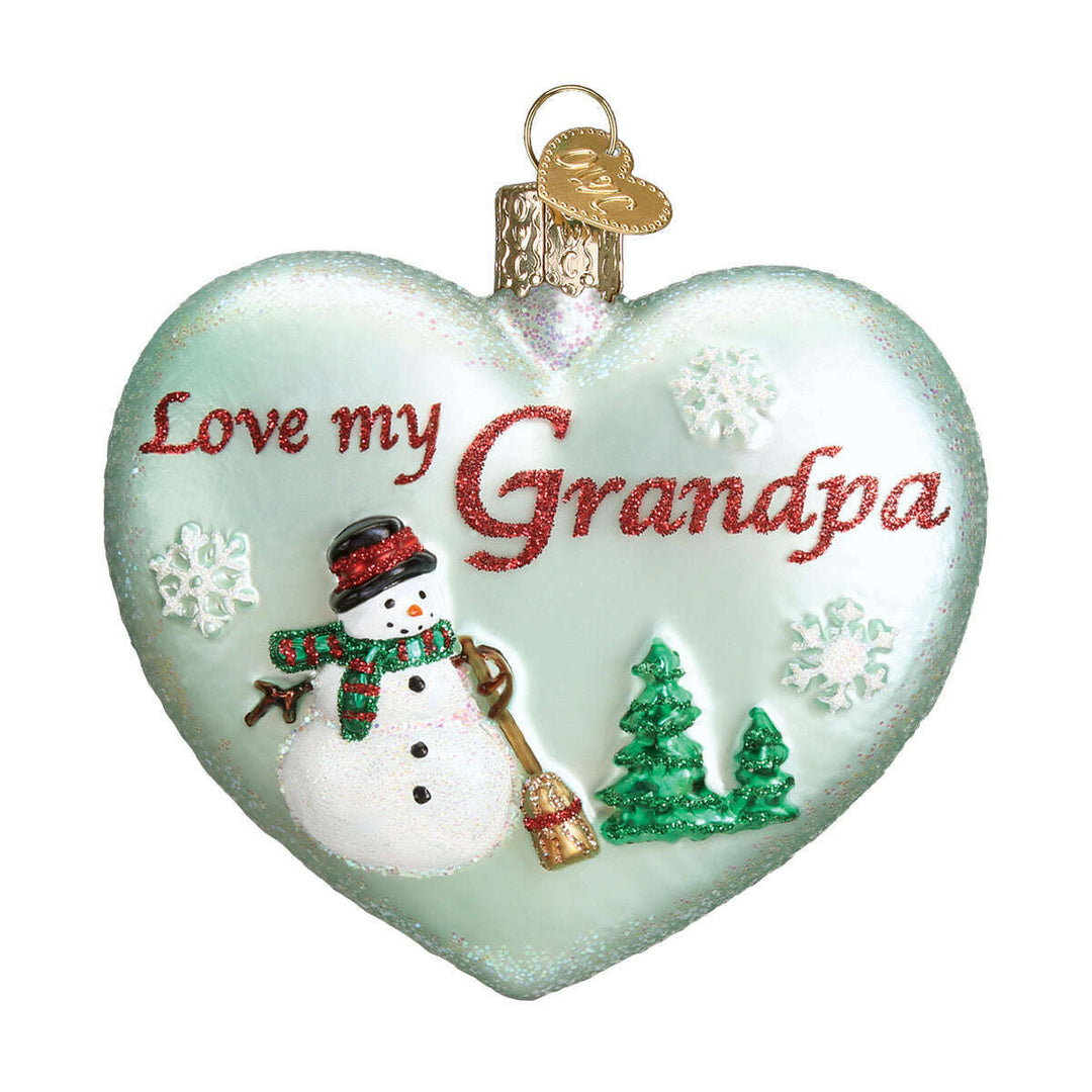 Old World Christmas Grandpa Heart Blown Glass Ornament