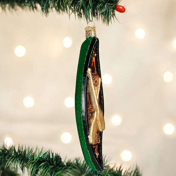 Old World Christmas Green Canoe Blown Glass Ornament