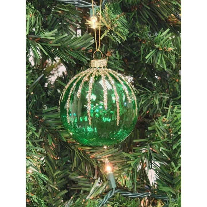 Green Diamond-Patterned Ball Glass Christmas Ornament F07M7-14-LH76-2285