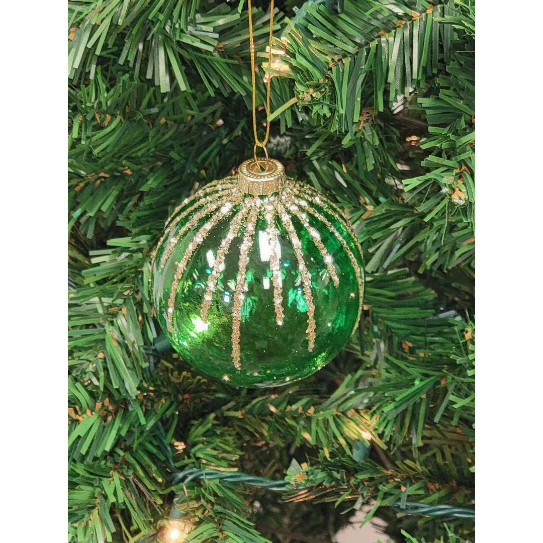 Green Diamond-Patterned Ball Glass Christmas Ornament F07M7-14-LH76-2285