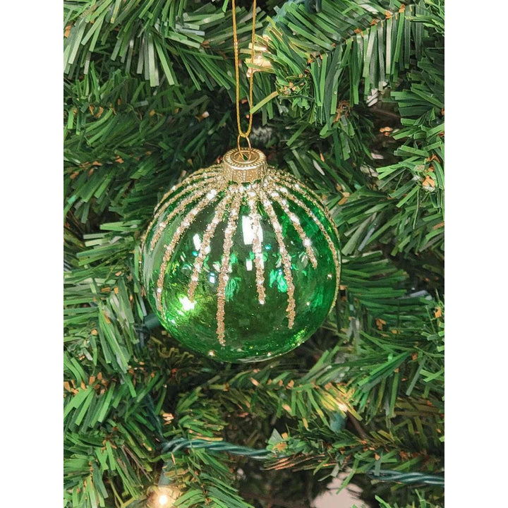 Green Diamond-Patterned Ball Glass Christmas Ornament F07M7-14-LH76-2285