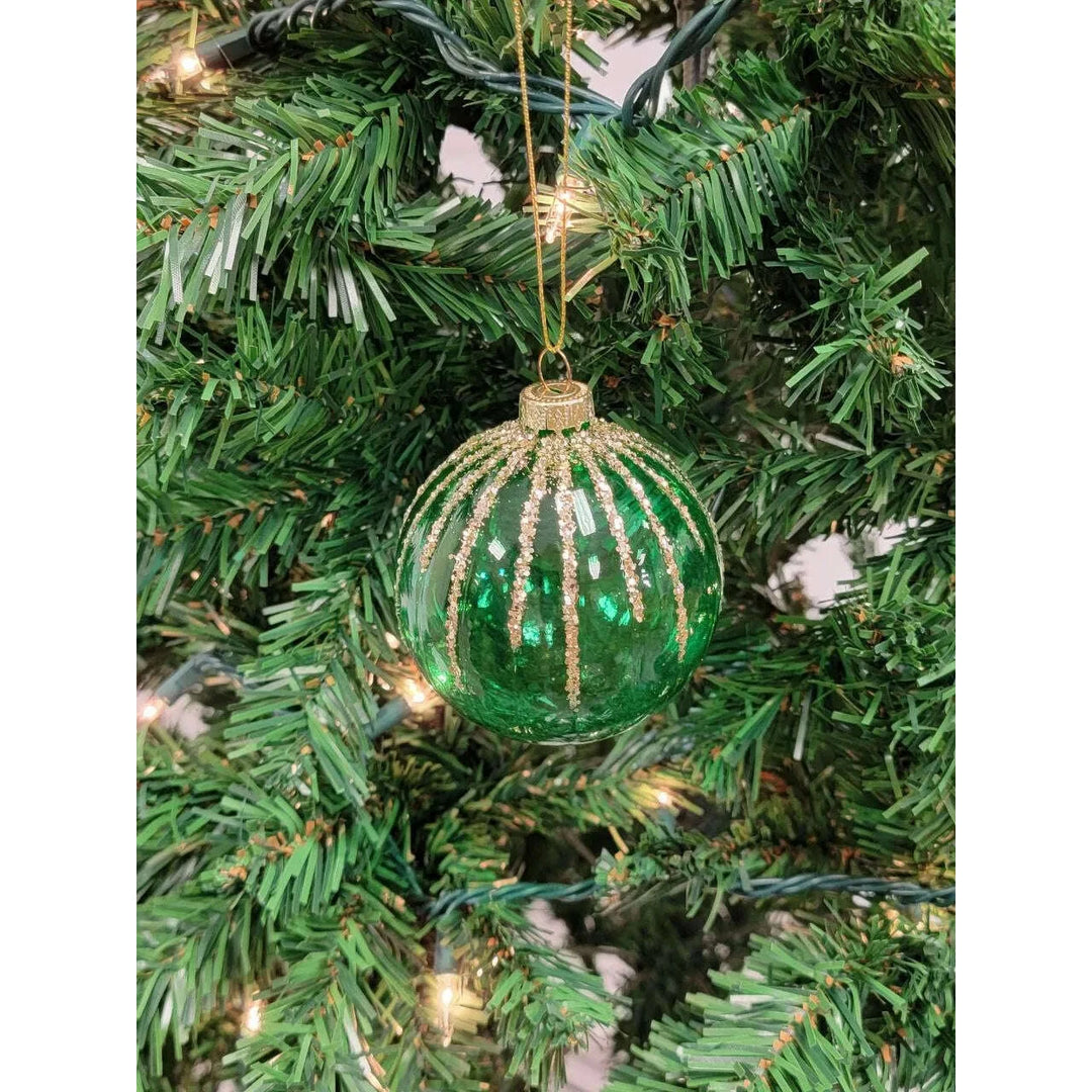 Green Diamond-Patterned Ball Glass Christmas Ornament F07M7-14-LH76-2285