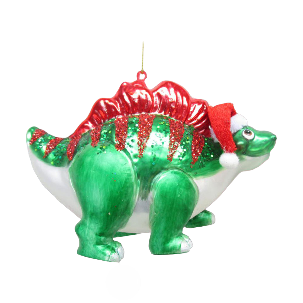 Green Dinosaur w/ Santa Cap Ornament by December Diamonds