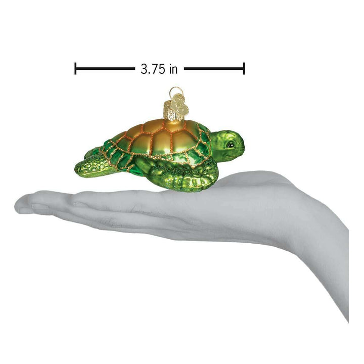 Old World Christmas Green Sea Turtle Blown Glass Ornament