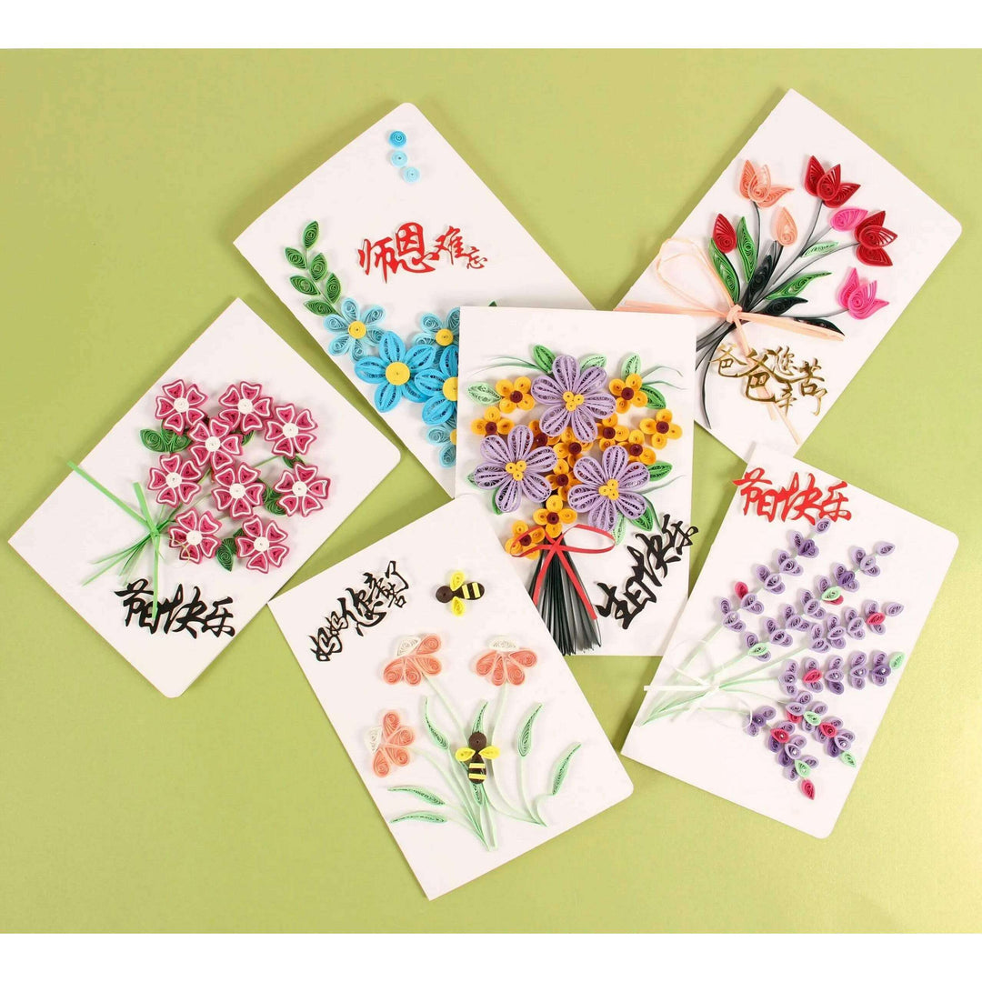 Greeting Card Making Kit. Periwinkle Flowers DIY Quilling Kit F07M3-5-FL9
