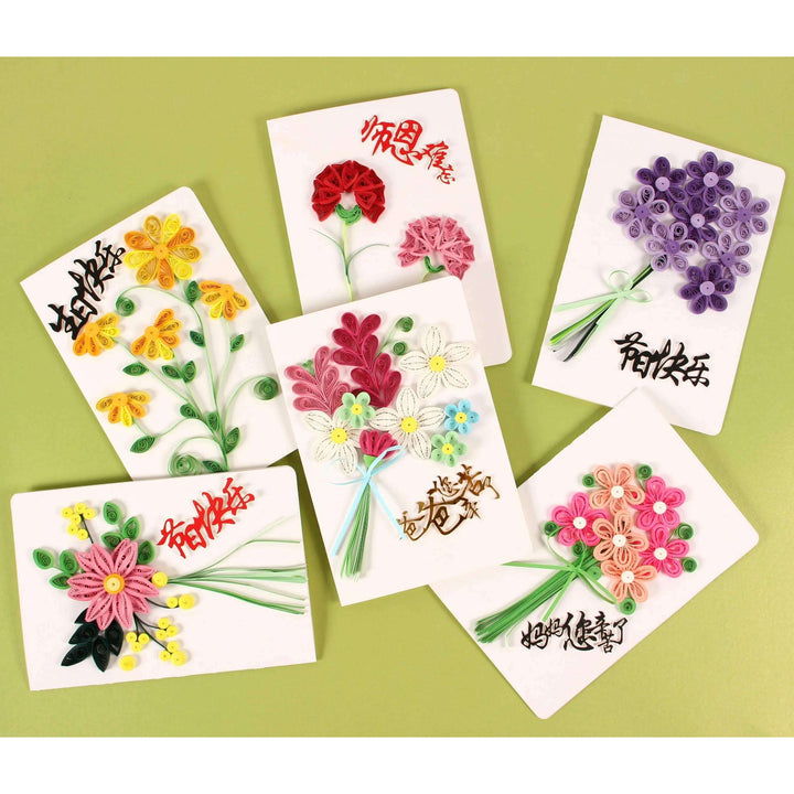 Greeting Card Making Kit. Periwinkle Flowers DIY Quilling Kit F07M3-5-FL9