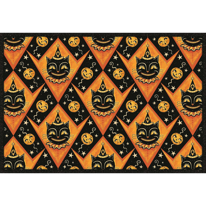 Grinning Black Cat Jack 56” Harlequin Vinyl Floor Decor
