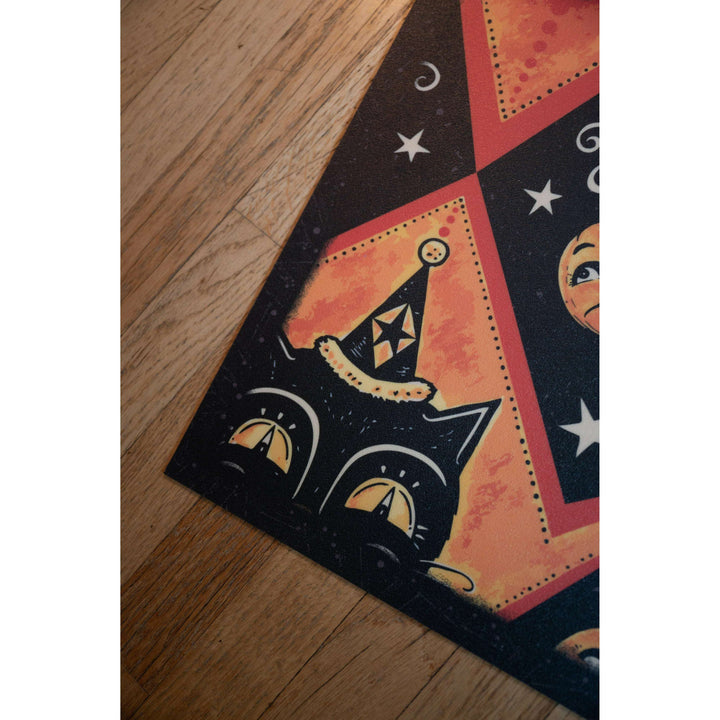 Grinning Black Cat Jack 56” Harlequin Vinyl Floor Decor