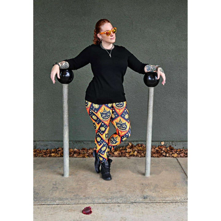 "Grinning Jack" (Johanna Parker Exclusive) Orange Vintage Cat - High-quality Handcrafted Vibrant Leggings