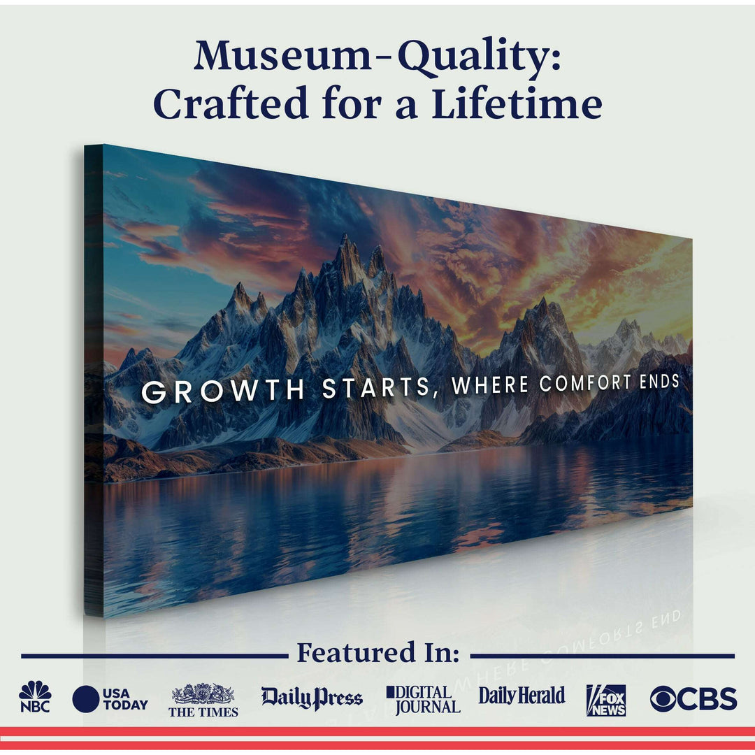 Growth Starts Where Comfort Ends Motivational Wall Sign