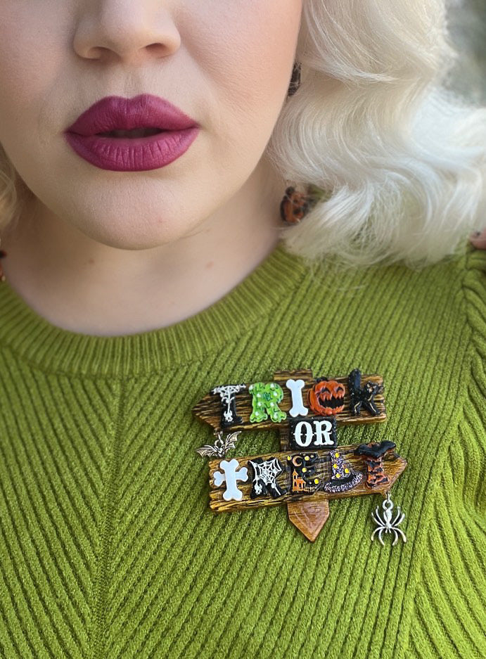 Trick or Treat Halloween Brooch by Lipstick & Chrome – view 4