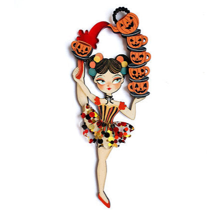 Contortionist Brooch - Pumpkin Tea Set

Our contortionist is flexible and has excellent balance. In her performance, she stacks several teacups next to a teapot, and... voilà! The tea is served, ready to drink.

 -Made of illustrated wood

 -Red and transparent semi-transparent acrylic with colored confetti
-Size: 10.5 x 4.5 cm

 -Safety lock on the back

 -Lightweight and comfortable to wear


 A design full of circus charm to add a fun and original touch.


 Original illustration and design by LaliBlue. 
