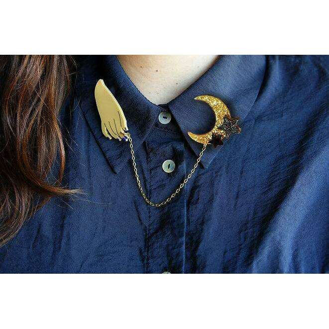 Hand and Moon Double brooch by LaliBlue - Quirks!