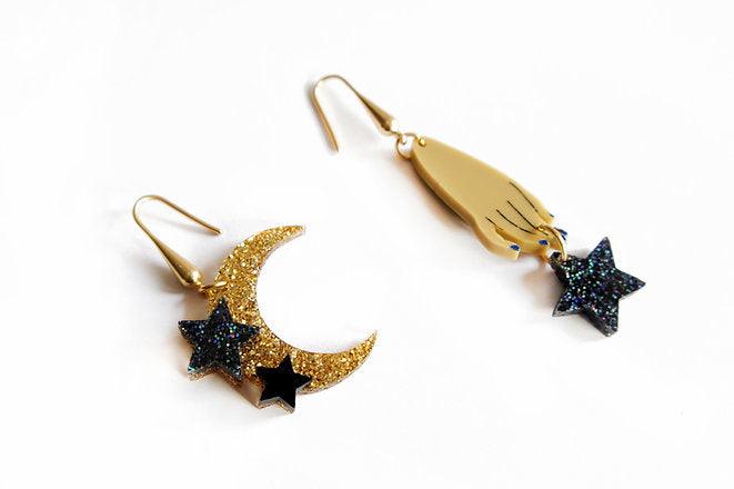 Hand and Moon Earrings by LaliBlue - Quirks!