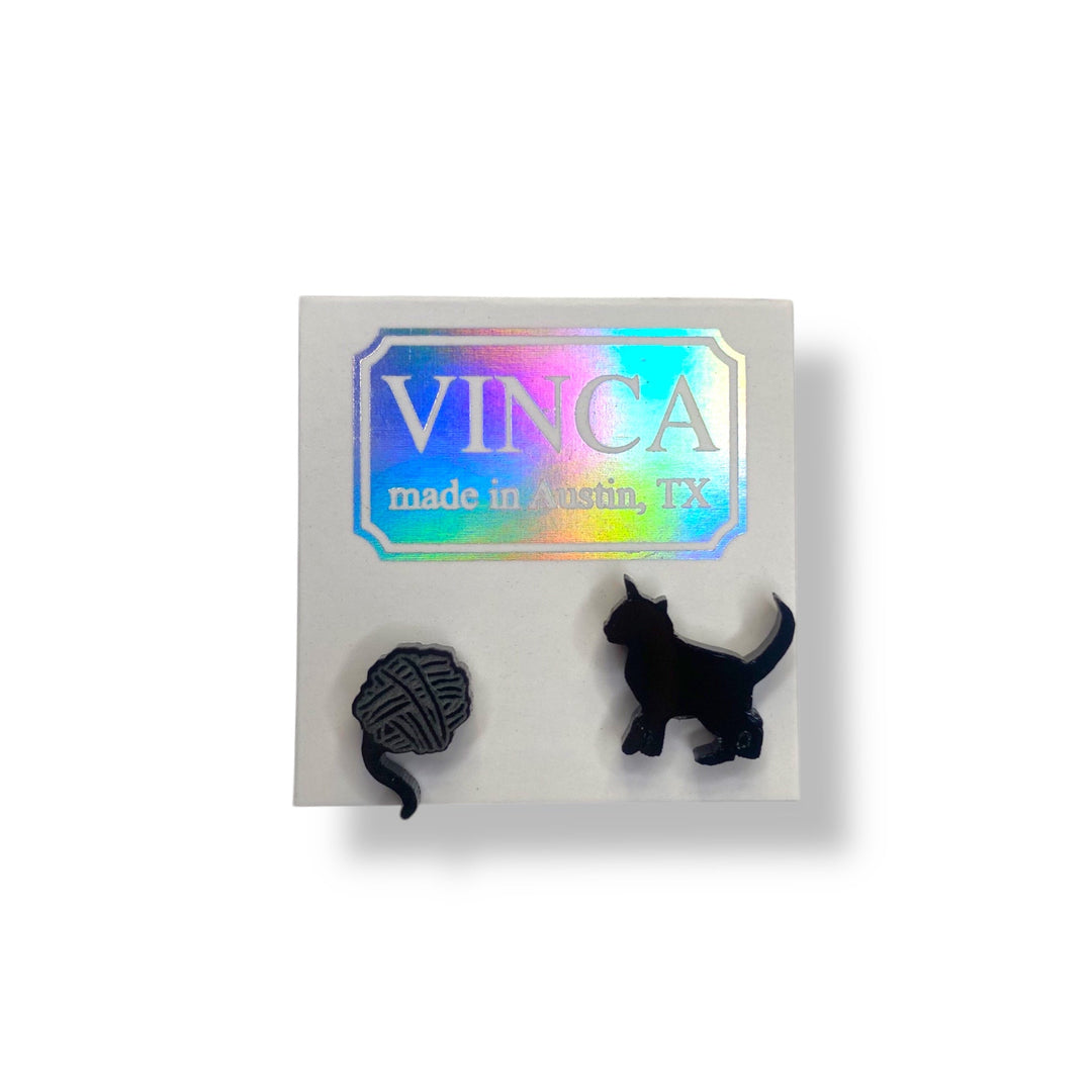 Last Chance! Kitten & Yarn Earrings in Black