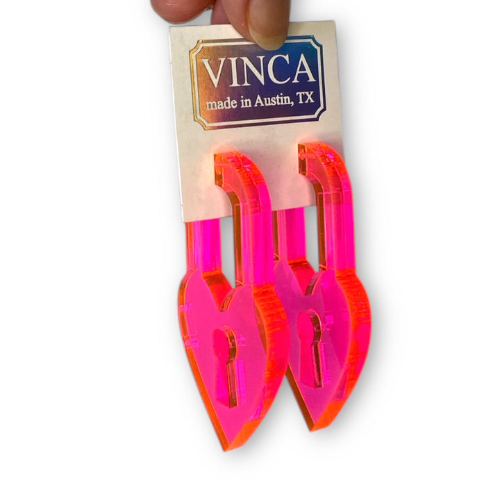 Chunky Locky In Love Earrings - Clear Pink