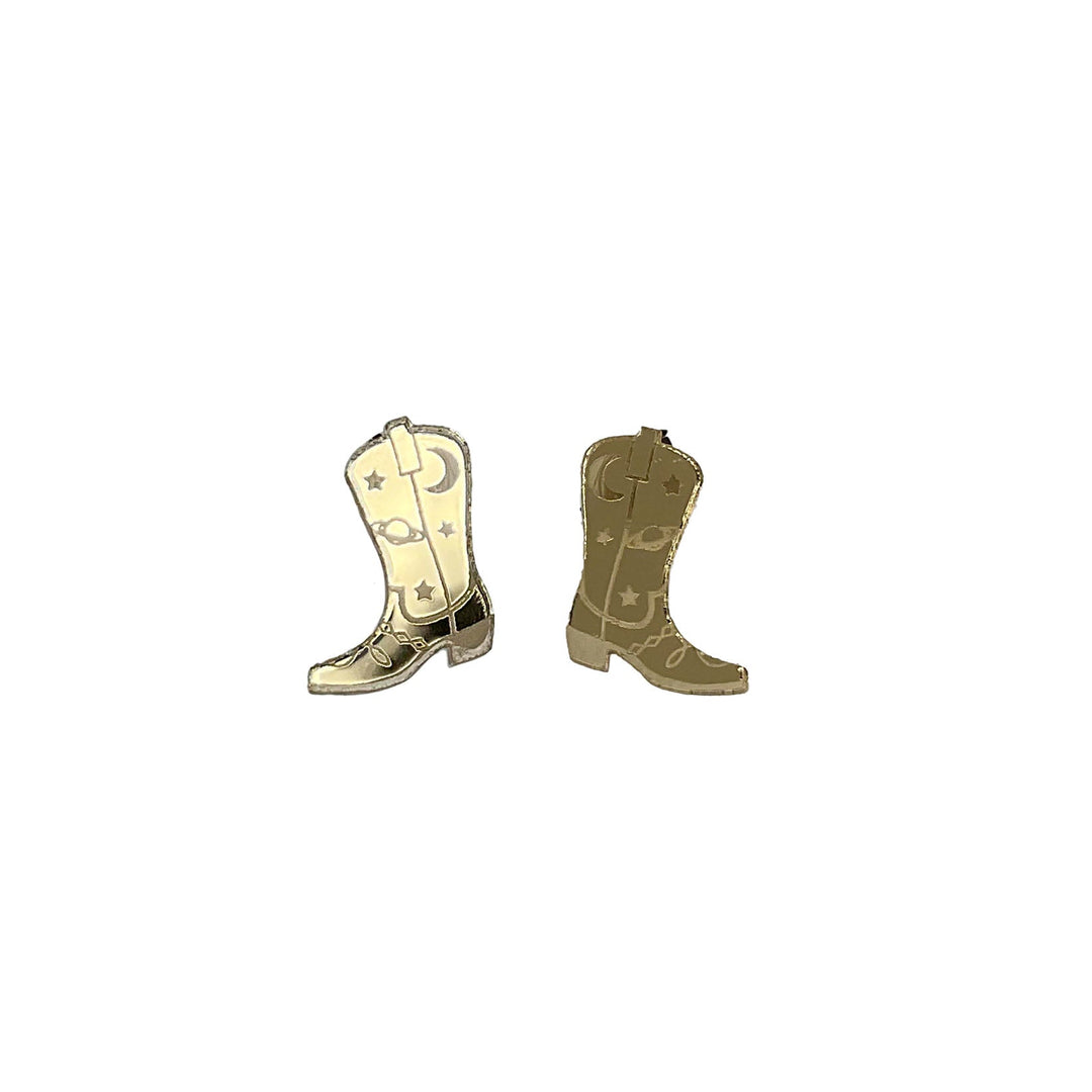 Space Cowboy Boot Stud Earrings - Mirror Gold