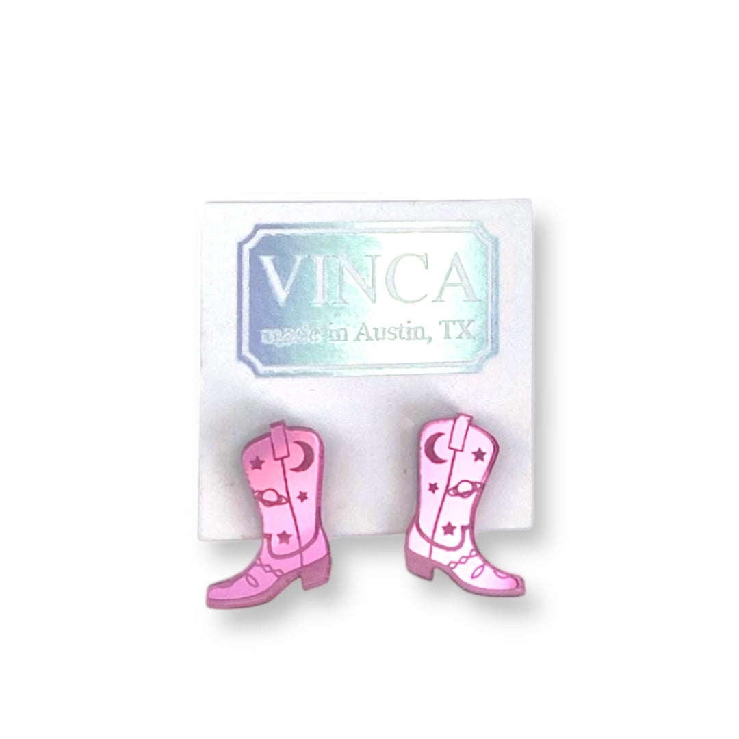Space Cowboy Boot Stud Earrings - Mirror Pink
