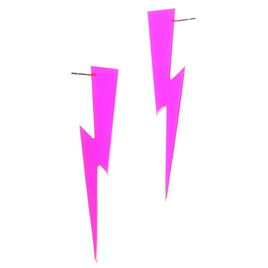 Chunky Lightning Bolt Earrings in Clear Pink