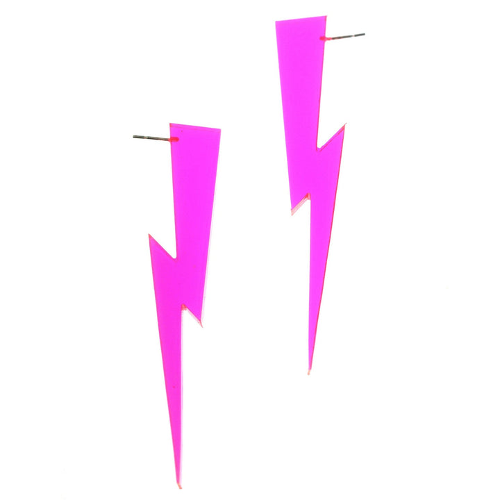 Chunky Lightning Bolt Earrings in Clear Pink