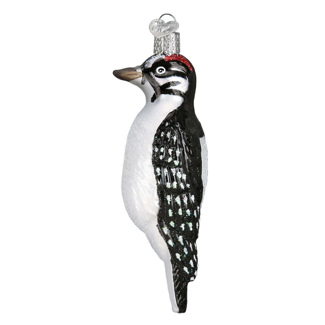 Old World Christmas Hanging Hairy Woodpecker Blown Glass Ornament