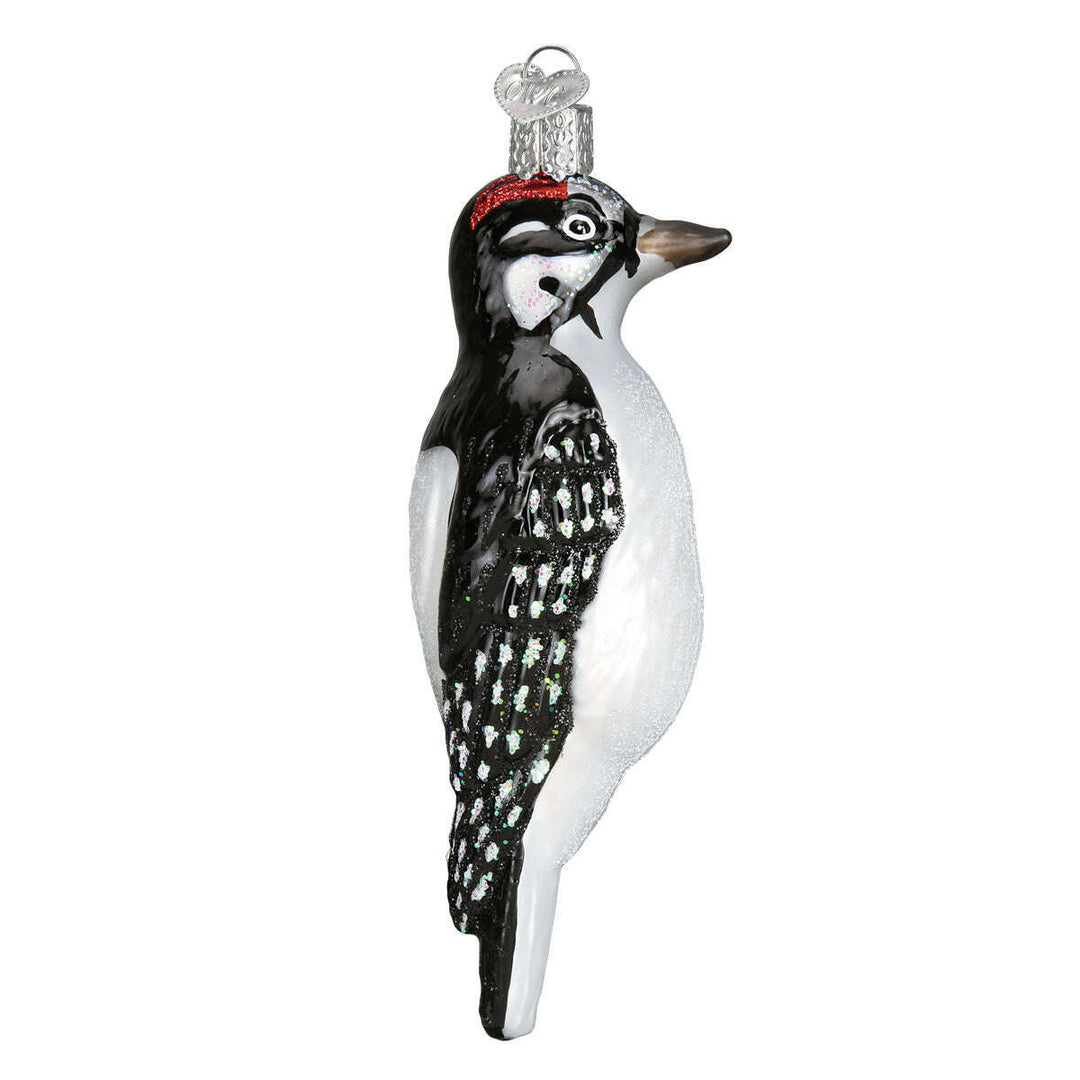 Old World Christmas Hanging Hairy Woodpecker Blown Glass Ornament