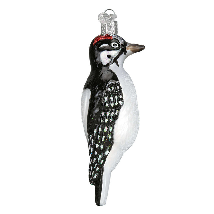 Old World Christmas Hanging Hairy Woodpecker Blown Glass Ornament