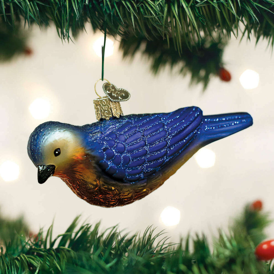 Old World Christmas Hanging Western Bluebird Blown Glass Ornament