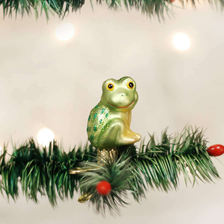 Old World Christmas Happy Froggy Blown Glass Ornament