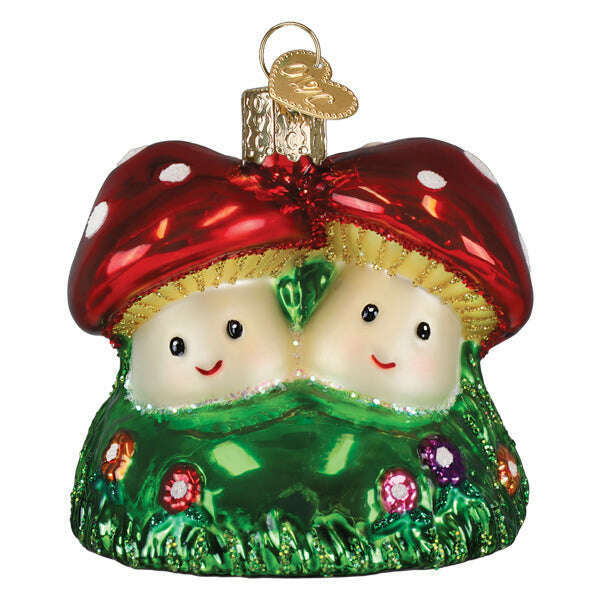 Old World Christmas Happy Mushrooms Blown Glass Ornament