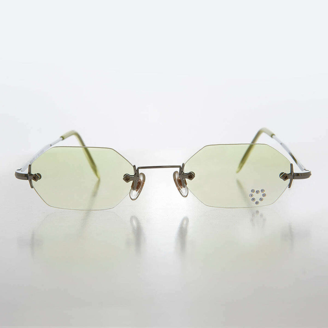 Heart Rhinestone Rimless Vintage Sunglasses - Splashy