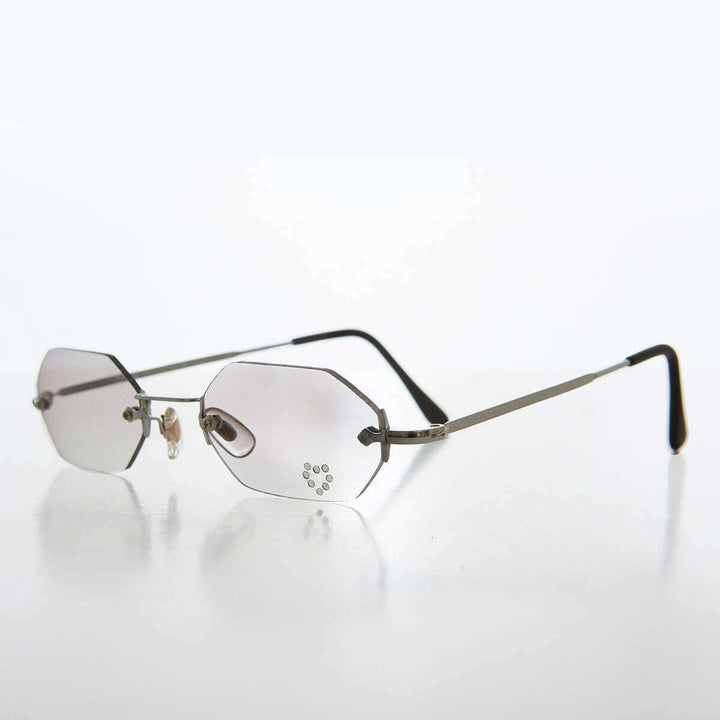 Heart Rhinestone Rimless Vintage Sunglasses - Splashy