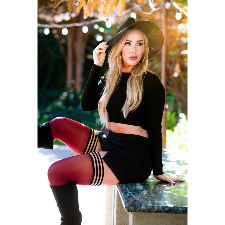 Heather: Cabernet Opaque Thigh Highs. Petite to Plus Size