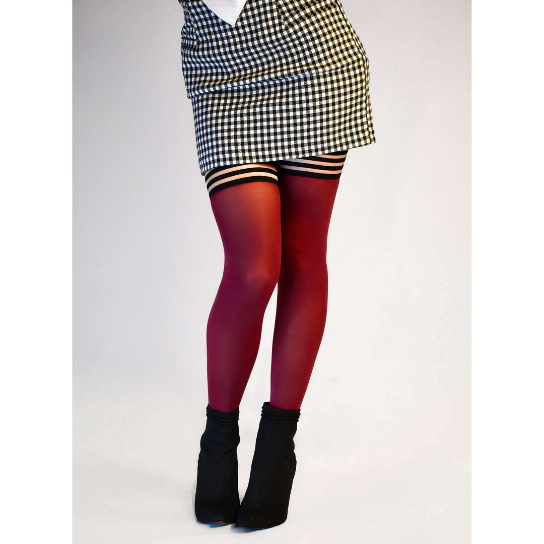Heather: Cabernet Opaque Thigh Highs. Petite to Plus Size