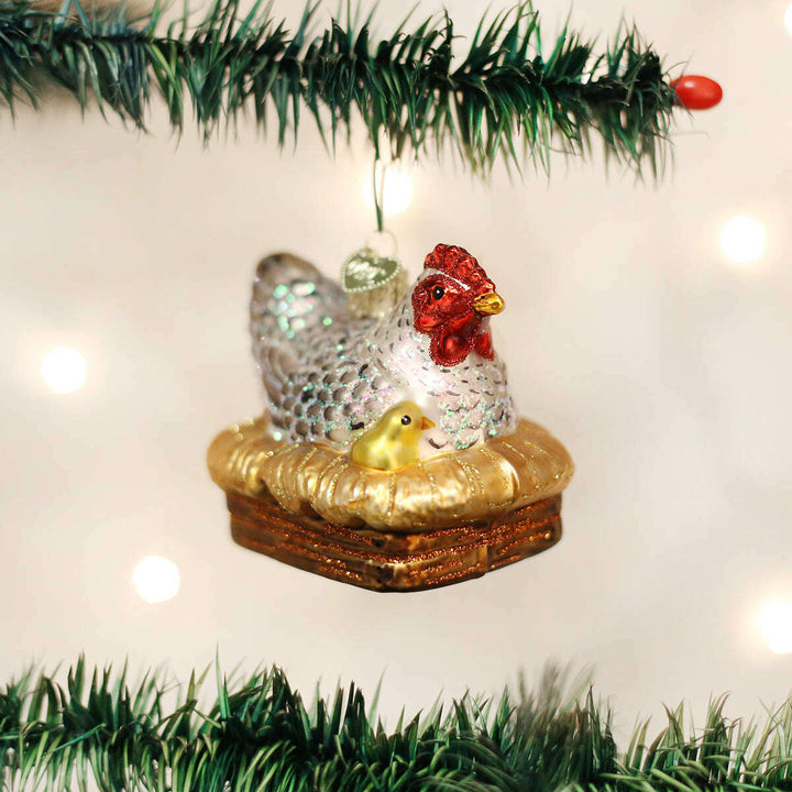 Old World Christmas Hen On Nest Blown Glass Ornament