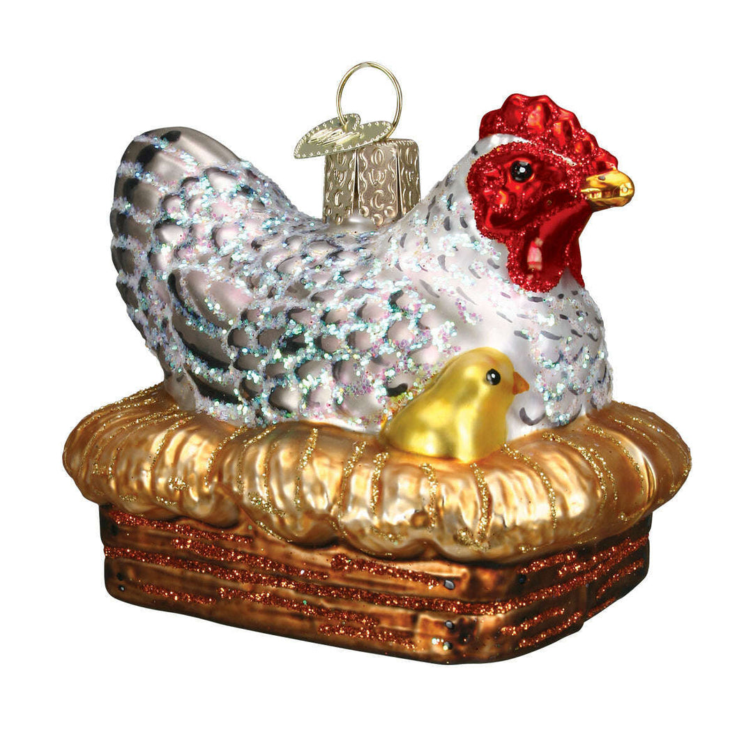 Old World Christmas Hen On Nest Blown Glass Ornament